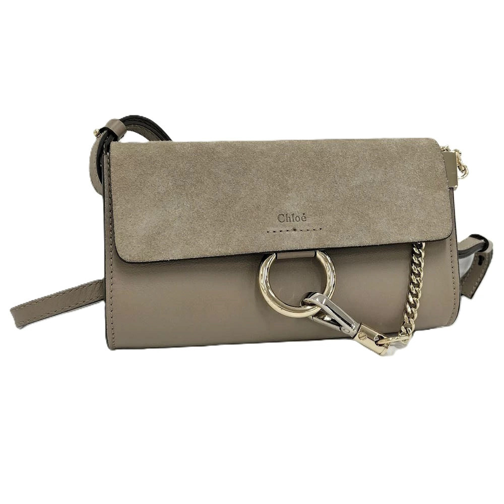 Chloe Faye Shoulder Bag Leather Greige Gray
